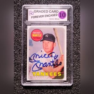 1969 Mickey Mantle Yankees HOF Vintage Autograph Baseball Card Graded 10 Gem